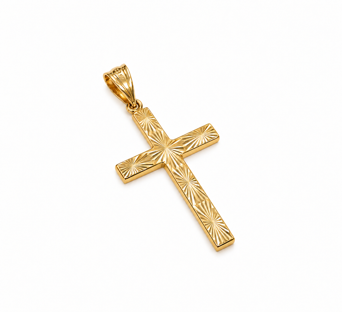 10K Yellow Gold Diamond Cut Cross Pendant Necklace