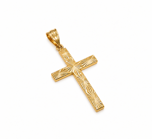 10K Yellow Gold Diamond Cut Cross Pendant Necklace