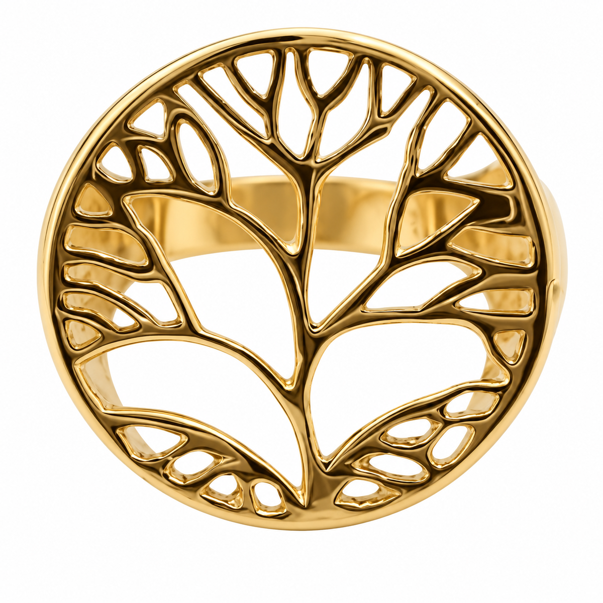 18K Yellow Gold Openwork Tree Ring
