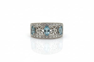 14k White Gold Blue Topaz Diamond Band Ring