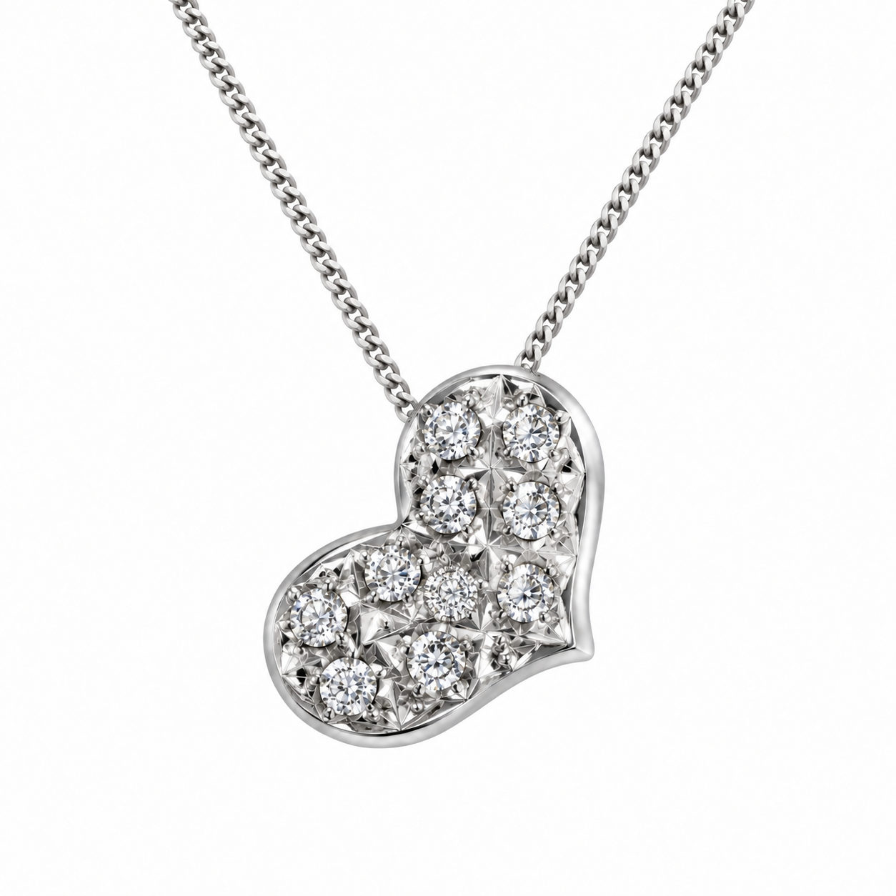 14K White Gold Diamond Heart Pendant Necklace
