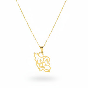 18K Yellow Gold Iran Map Pendant with Persian Calligraphy