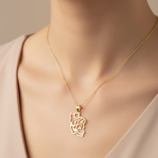 18K Yellow Gold Iran Map Pendant with Persian Calligraphy