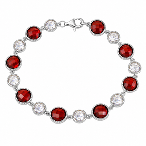 925 Sterling Silver Red & Clear Round CZ Tennis Bracelet