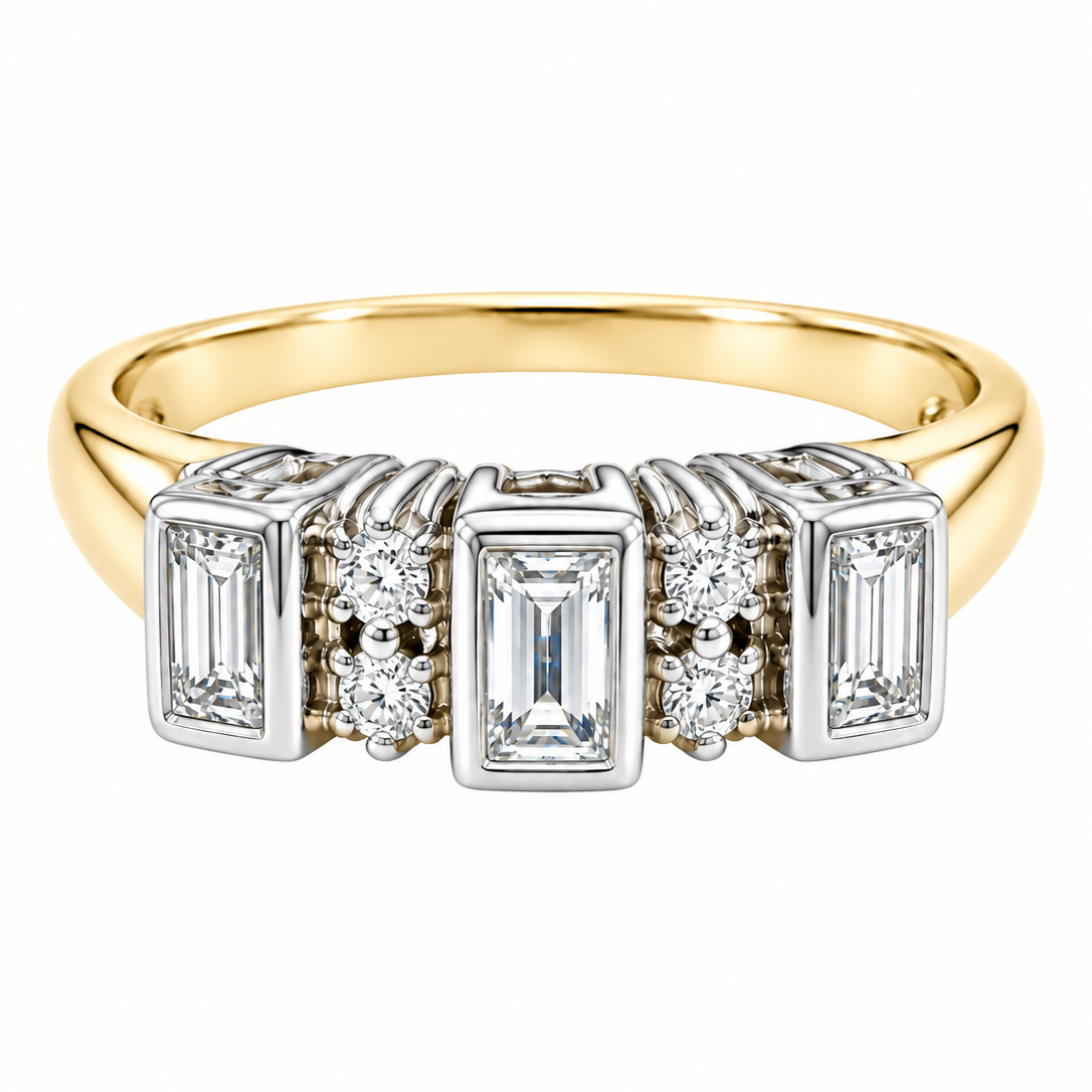 14K White & Yellow Gold Baguette Diamond Three-Stone Ring