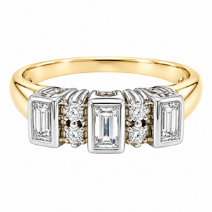 14K White & Yellow Gold Baguette Diamond Three-Stone Ring