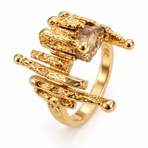 18K Yellow Gold Quartz Textured Cluster Cavelti Ring - Resale