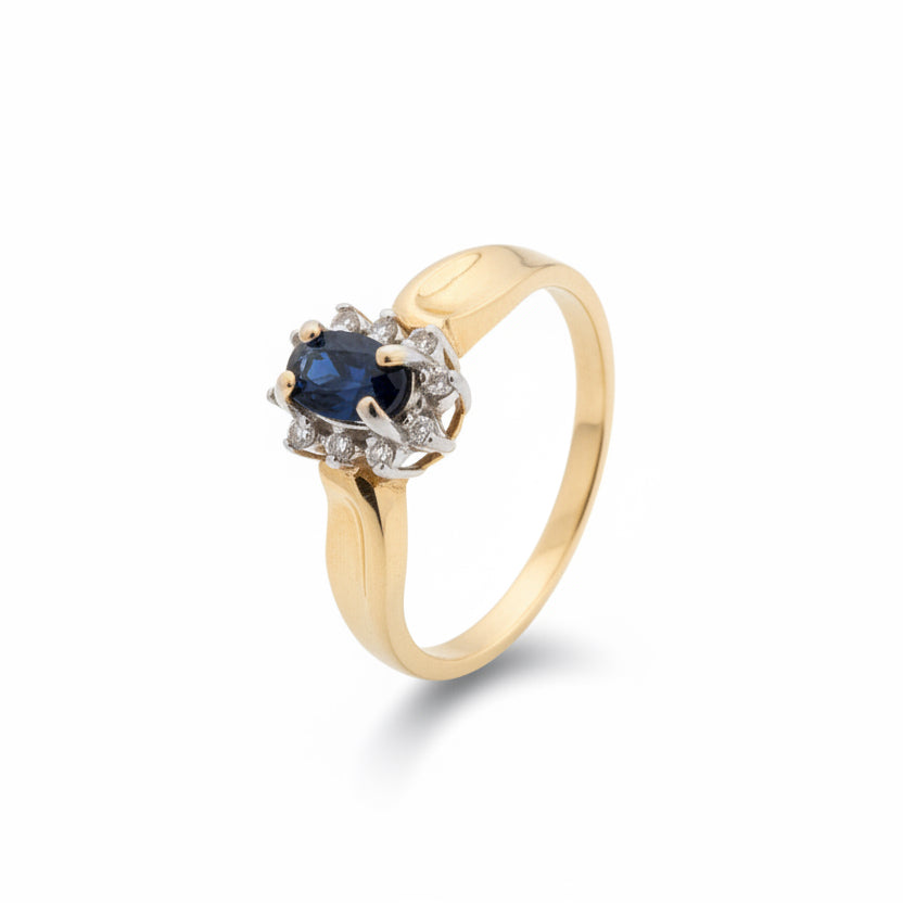 10K Yellow Gold Sapphire Diamond Halo Ring