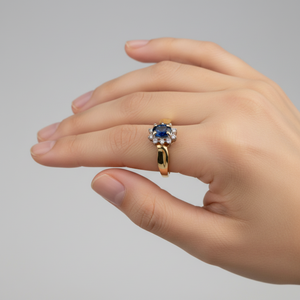 10K Yellow Gold Sapphire Diamond Halo Ring