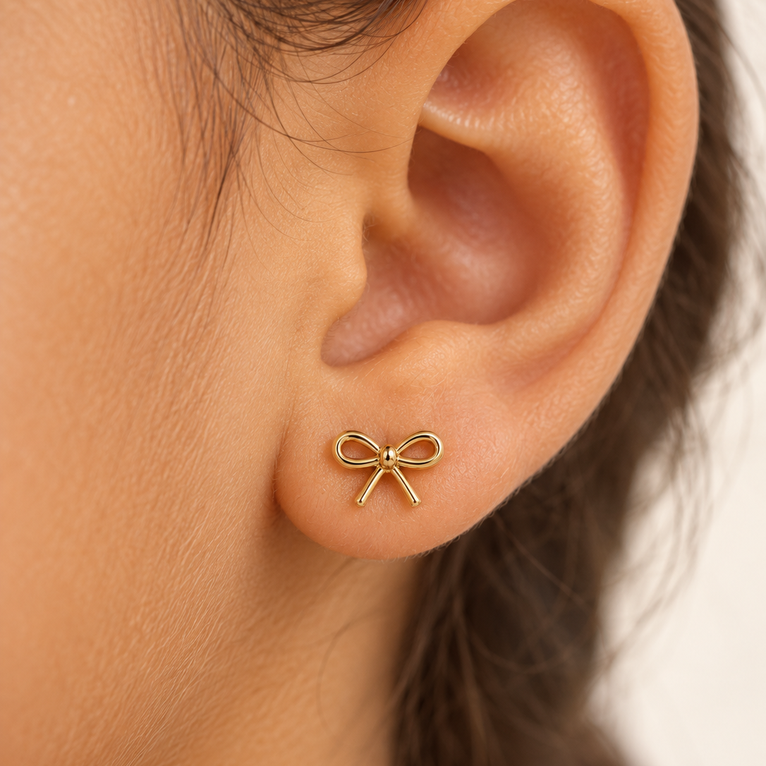 10K Yellow Gold Kids Bow Stud Earrings  Screw Back