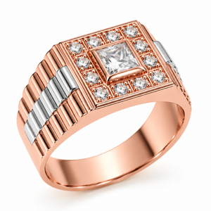 14K Rose & White Gold Princess-Cut CZ Men's Ring