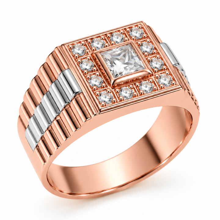 14K Rose & White Gold Princess-Cut CZ Men's Ring