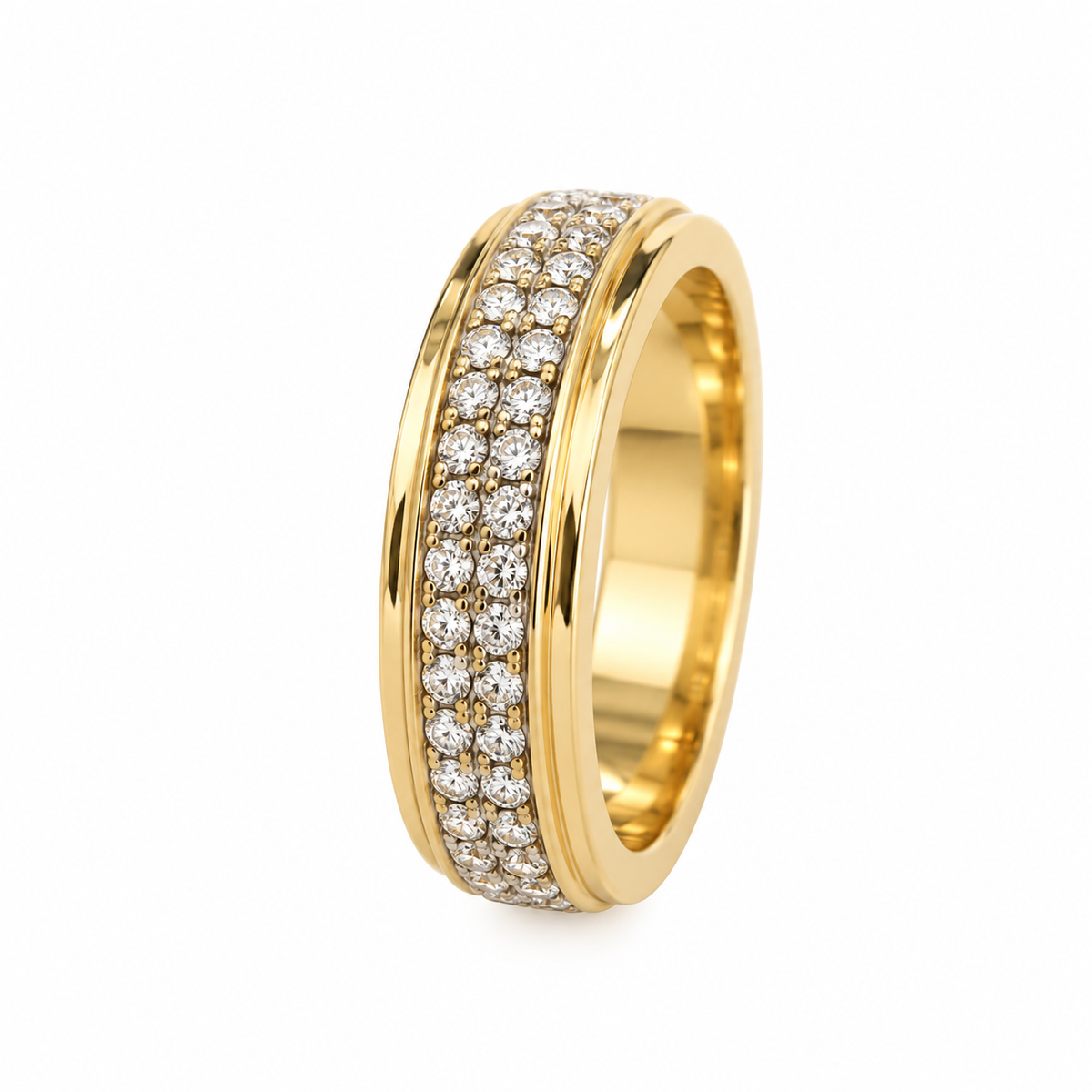 14K Yellow Gold Double-Row Diamond Pavé Band Ring