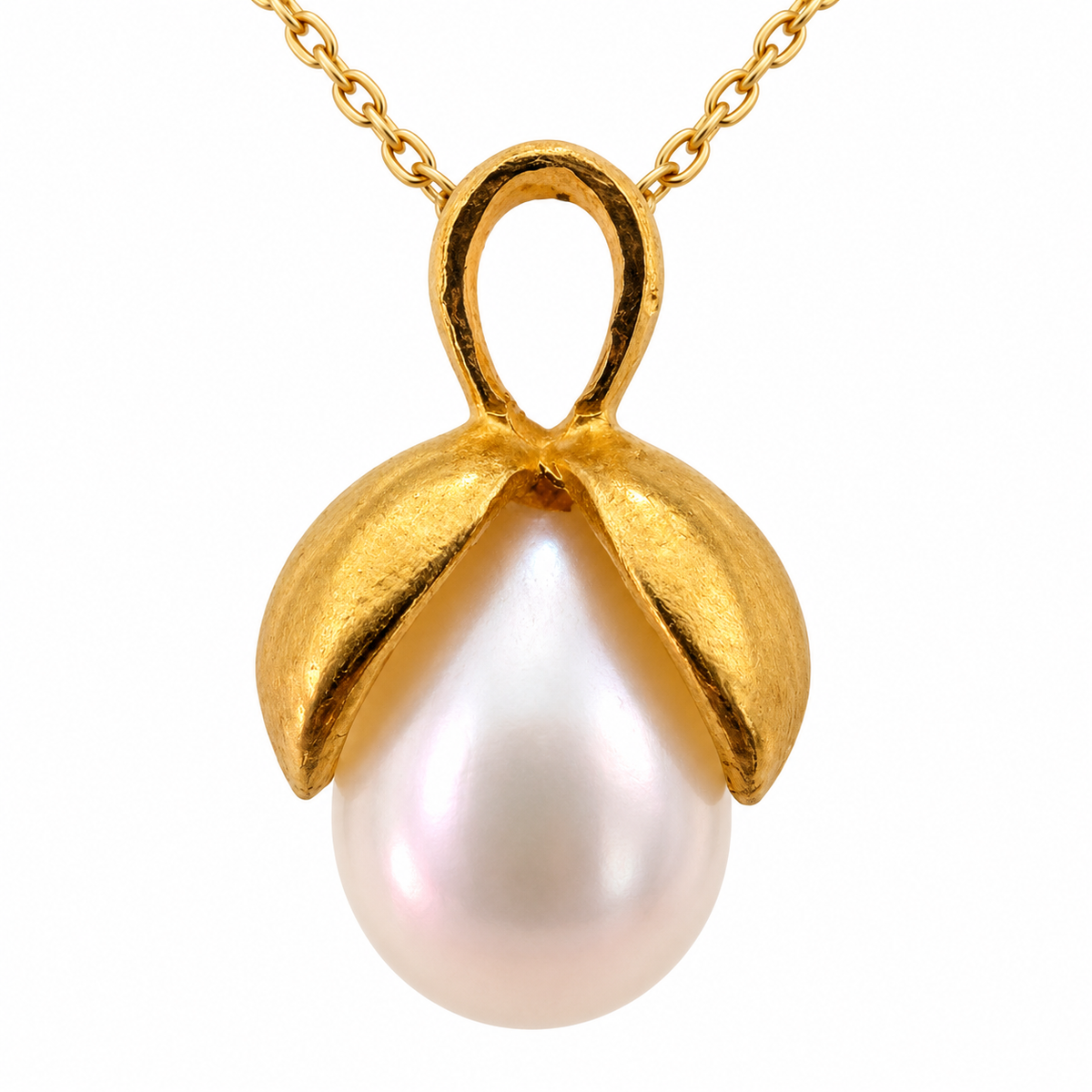14K Yellow Gold Freshwater Pearl Drop Pendant Necklace
