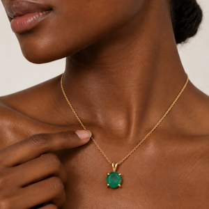 14K Yellow Gold Oval Emerald Solitaire Pendant