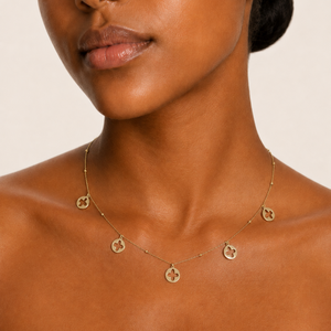 18K Yellow Gold Flower Cutout Disc Charm Necklace