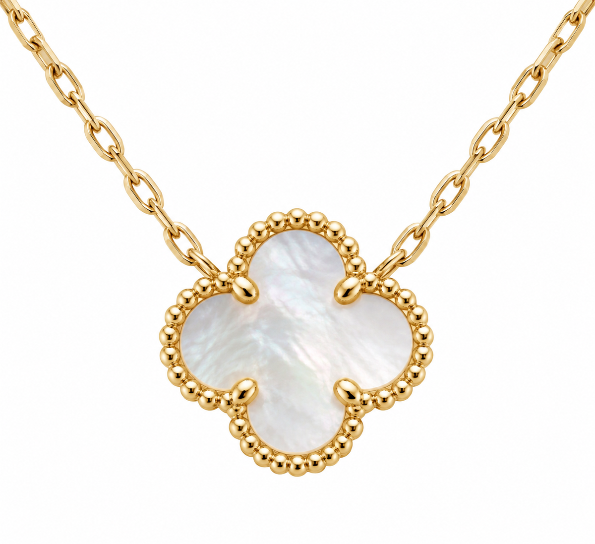18K Gold Mother-of-Pearl Four-Leaf Clover Pendant Necklace