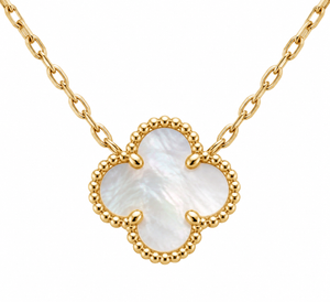 18K Gold Mother-of-Pearl Four-Leaf Clover Pendant Necklace