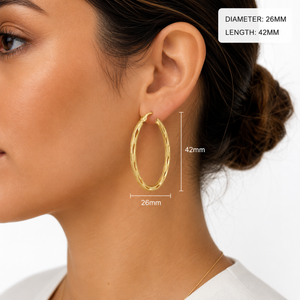 14K Yellow Gold Diamond-Cut Oval Hoop Earrings 42mm