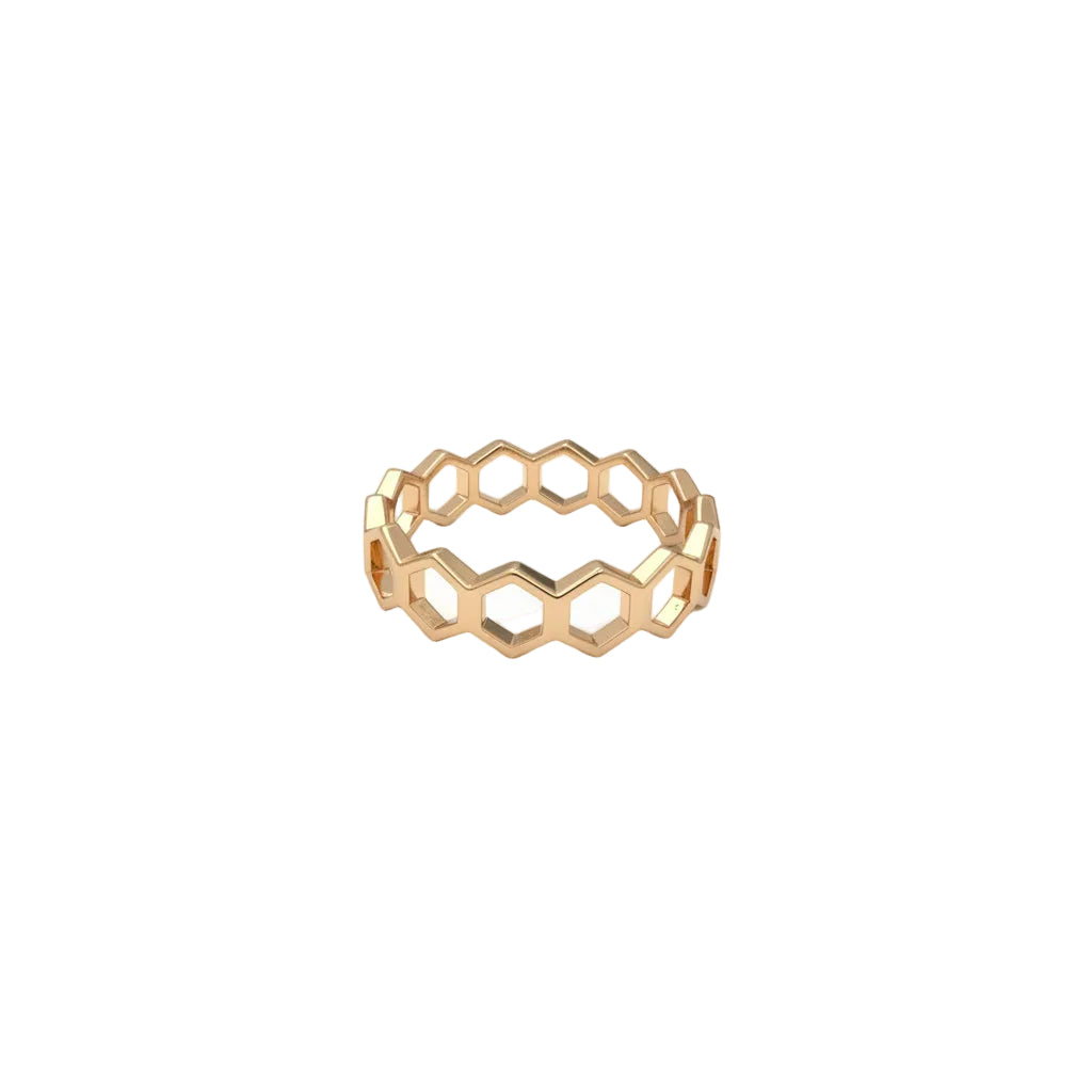 18K Rose Gold Open Honeycomb Ring 5mm 2.3gr