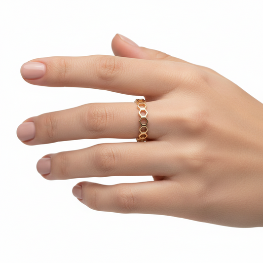 18K Rose Gold Open Honeycomb Ring 5mm 2.3gr