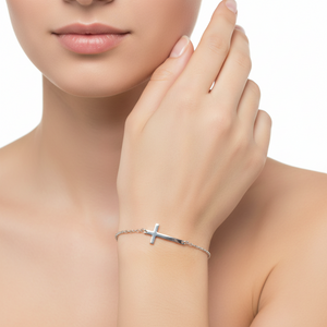 925 Sterling Silver Rhodium Plated Horizontal Cross Bracelet