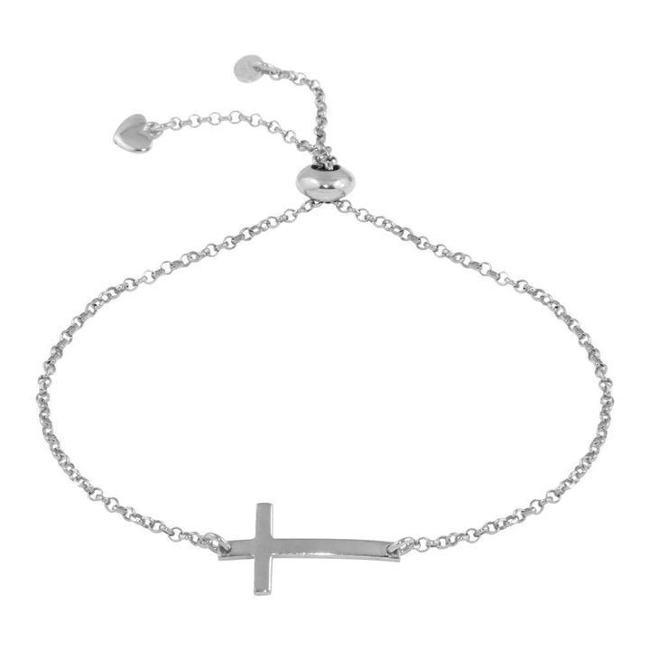 925 Sterling Silver Rhodium Plated Horizontal Cross Bracelet