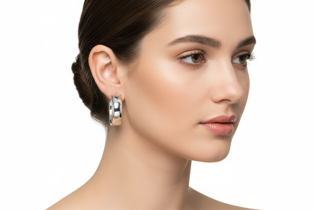 Silver Rhodium-Plated Silver Hoop Earrings