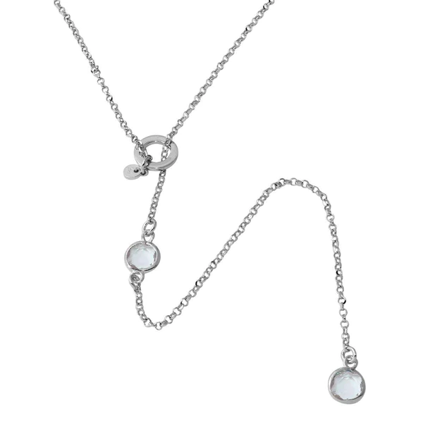 Silver Rhodium Plated Dropped Clear Round CZ Necklace with Adjustable Ring