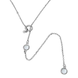 Silver Rhodium Plated Dropped Clear Round CZ Necklace with Adjustable Ring