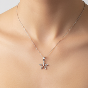 14k White Gold Diamond Snowflake Pendant Necklace