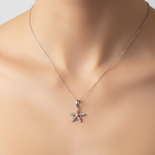 14k White Gold Diamond Snowflake Pendant Necklace