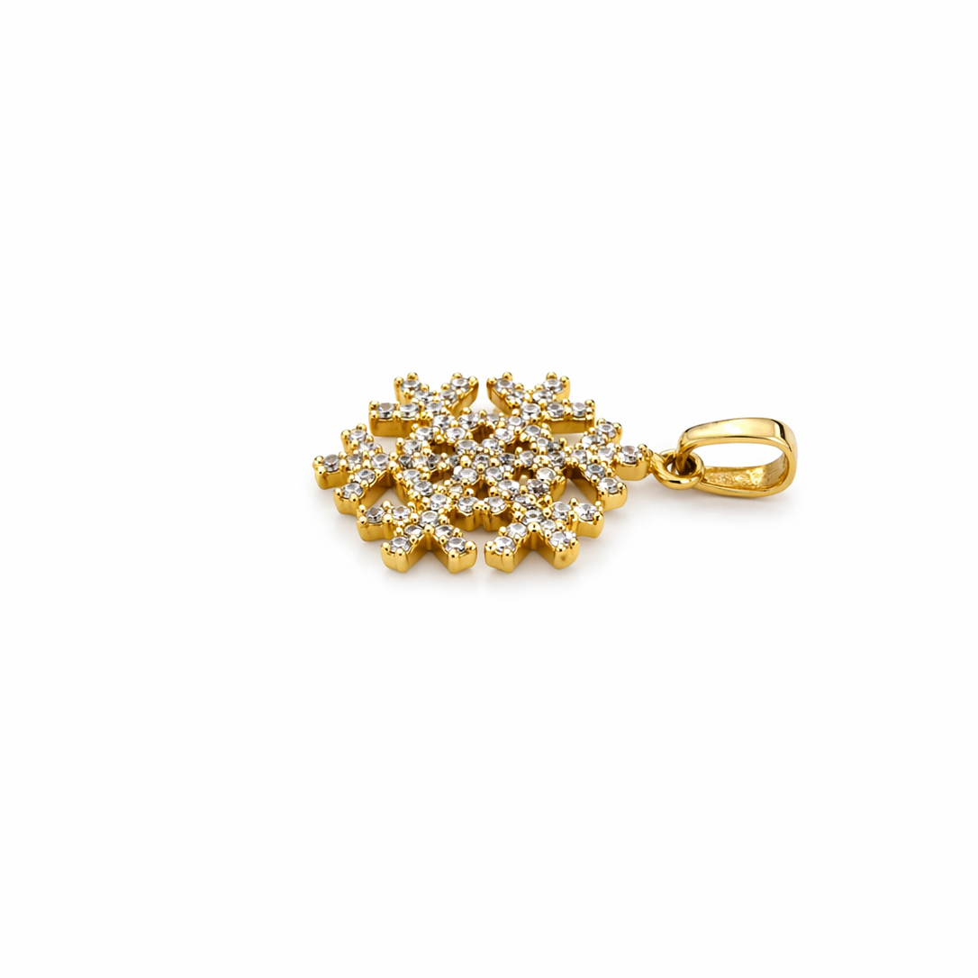18k Yellow Gold Snow Flake Pendant with Cubic