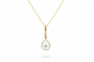 Yellow Gold Single Pearl Drop with One Natural Diamond Pendant,18k