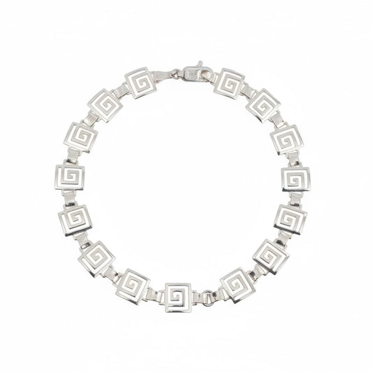 925 Sterling Silver Greek Key Link Bracelet
