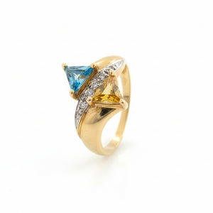 10k Yellow Gold Blue Topaz & Yellow Citrine Diamond Bypass Toi et Moi Ring