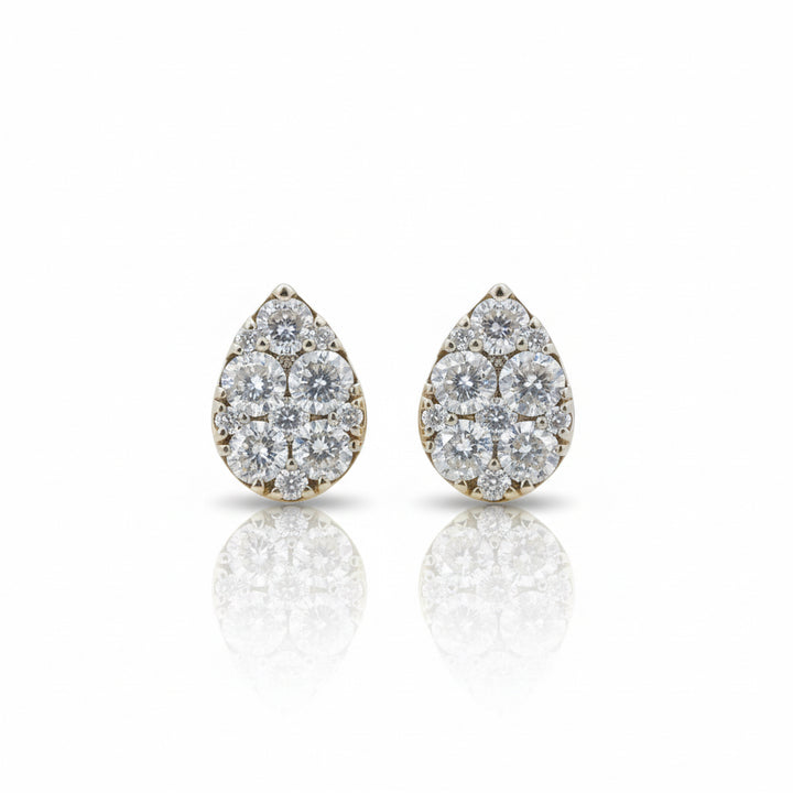 18K IGI Certified Yellow Gold Pear – Shaped Diamond Cluster Stud Earrings
