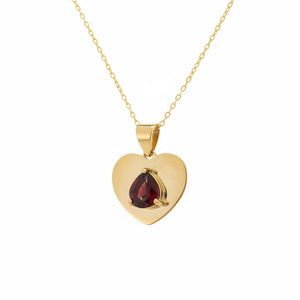 18K Yellow Gold Garnet Heart Pendant Necklace