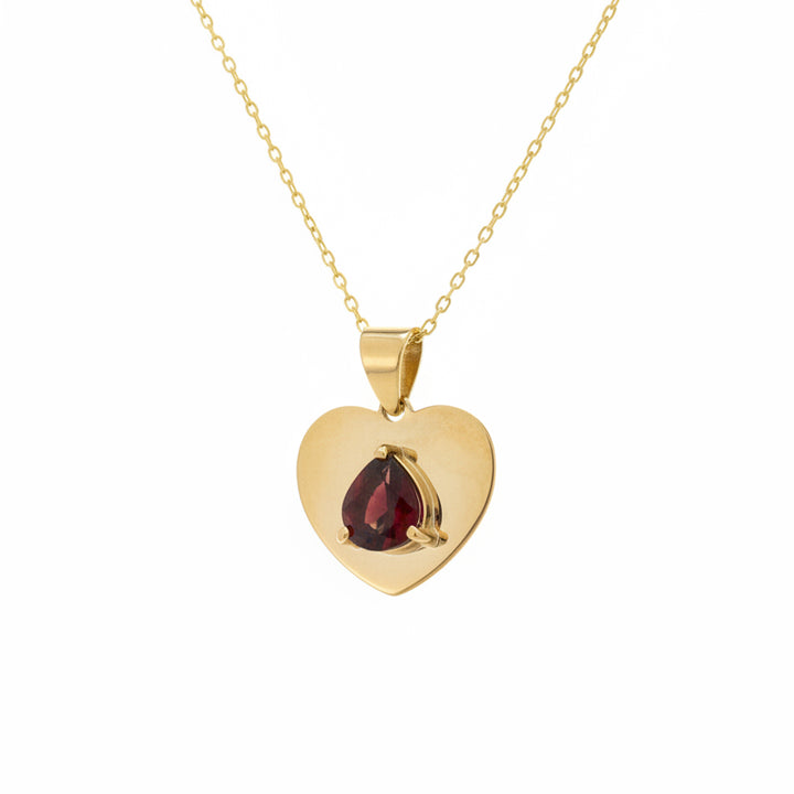 18K Yellow Gold Garnet Heart Pendant Necklace