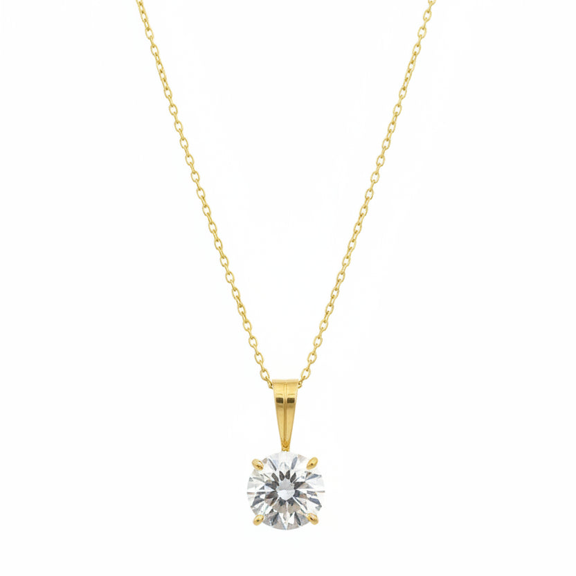 14K Yellow Gold Round CZ Solitaire Pendant Necklace