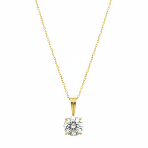 14K Yellow Gold Round CZ Solitaire Pendant Necklace