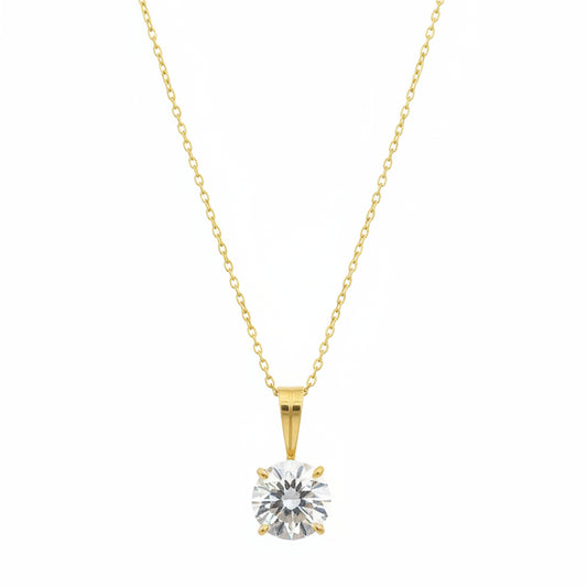Yellow Gold Round CZ Solitaire Pendant Necklace 14k