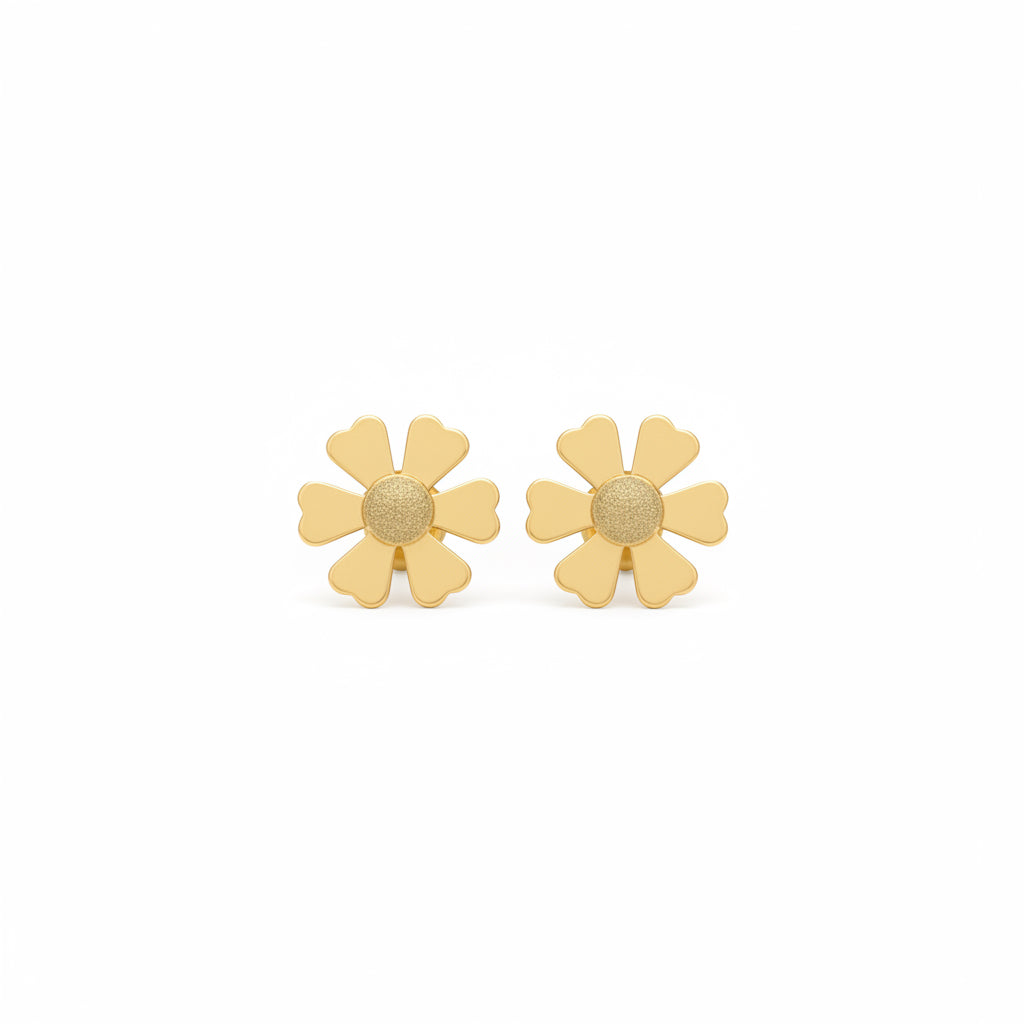 Yellow Gold Petal Blossom Stud Earrings 18k