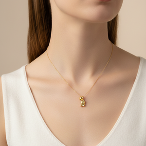 Yellow Gold Teddy Bear Gold Pendant Necklace with Heart Charm 18k