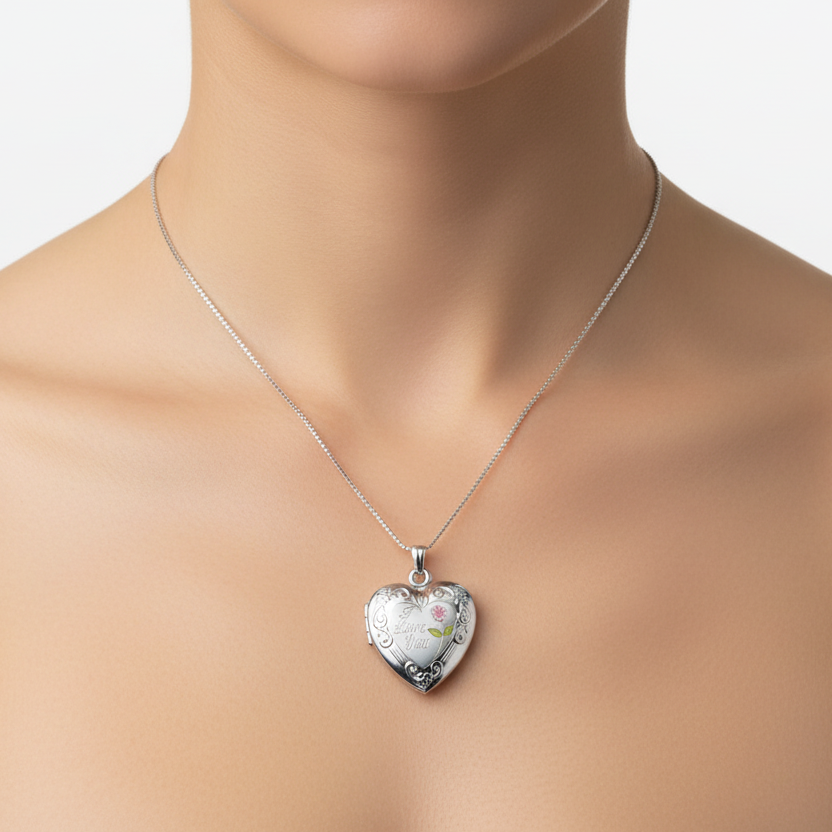 925 Sterling Silver “I Love You” Heart Locket Pendant