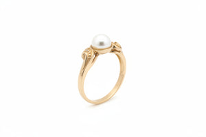 Yellow Gold Pearl Triple Moon Celestial Ring 10k