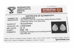 IGI Certified Yellow Gold Pear-Shaped Diamond Cluster Stud Earrings 18k