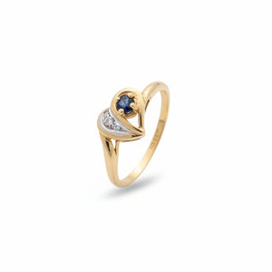 10k Two Tone Gold Sapphire Diamond Heart Ring