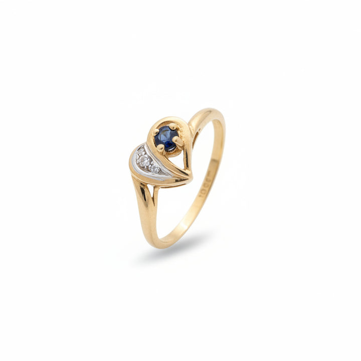 10k Two Tone Gold Sapphire Diamond Heart Ring
