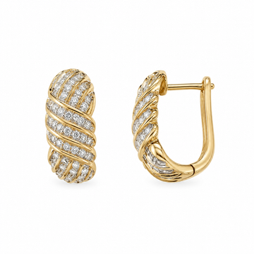 14K Yellow Gold Pavé Rope Diamond Huggie Earrings 0.96ct